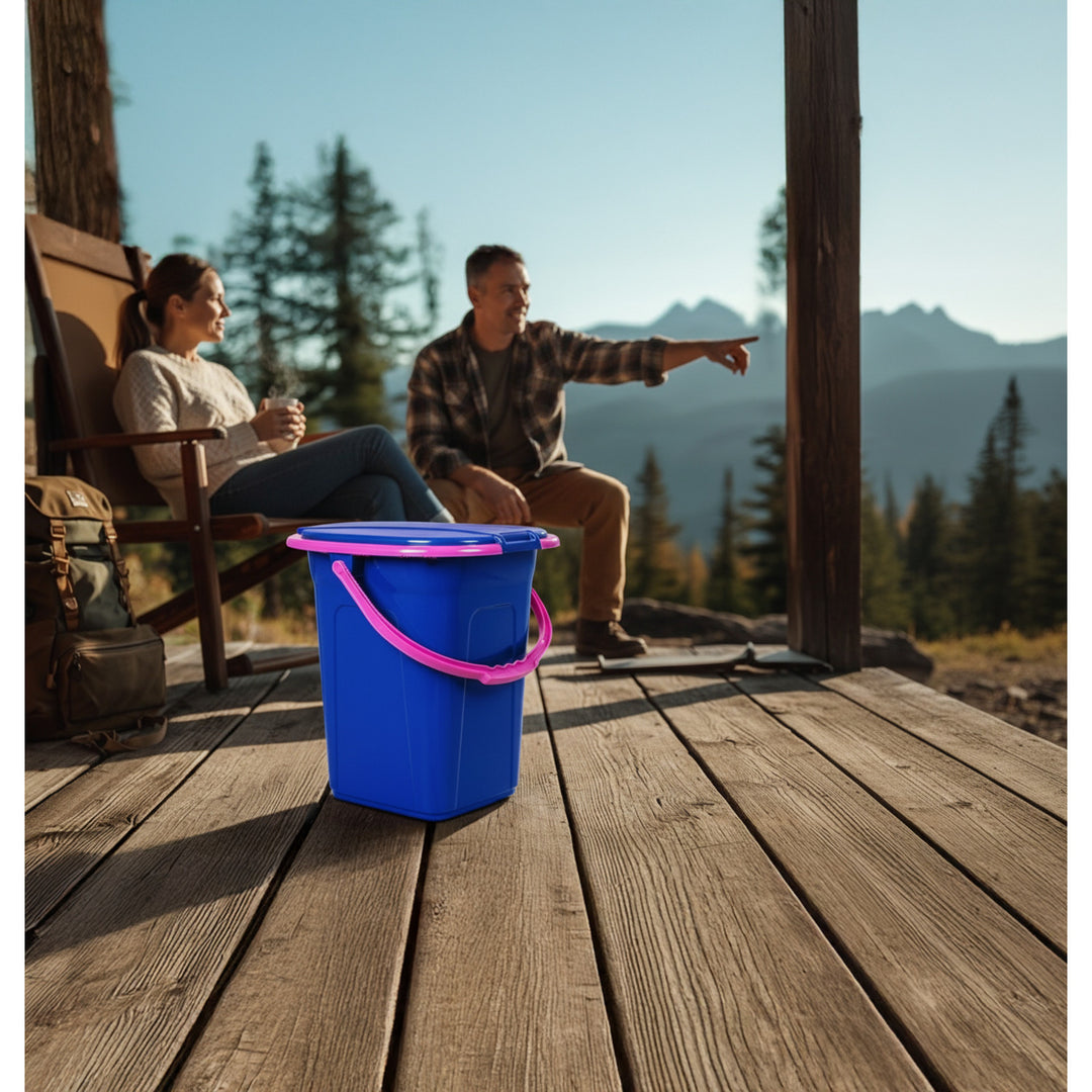 GreenBlue GB320BR 19L Portable Camping Toilet Bucket Travel Festival with Handle Detachable Seat - Navy Blue &amp; Pink