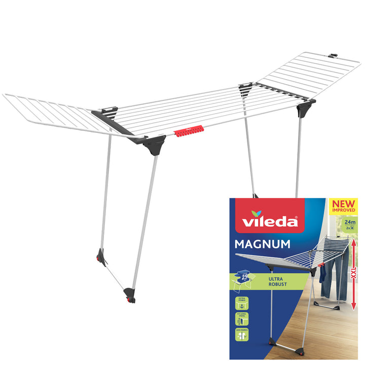 Vileda Magnum 24m Standing Laundry Airer, High Quality product, with wheels, folding.