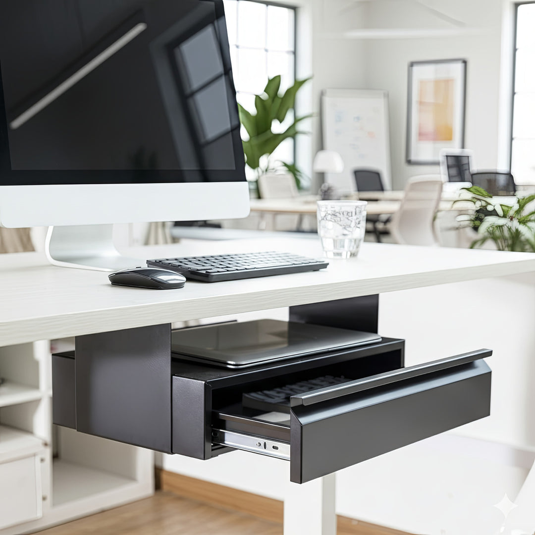 Maclean MC-875 Cassetto sotto scrivania in acciaio con ripiano fino a max. Cassetto pensile con base sotto il tavolo da 5 kg con organizer