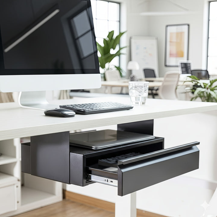 Maclean MC-875 Cassetto sotto scrivania in acciaio con ripiano fino a max. Cassetto pensile con base sotto il tavolo da 5 kg con organizer