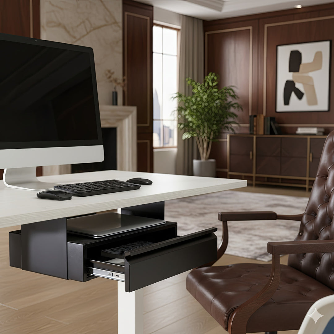 Maclean MC-875 Cassetto sotto scrivania in acciaio con ripiano fino a max. Cassetto pensile con base sotto il tavolo da 5 kg con organizer