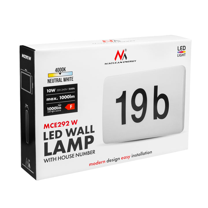 Maclean LED-Leuchte, Hausnummer, mit Dämmerungssensor, weiß, max. 10 W, IP65, neutralweiß (4000 K), max. 1000 lm, MCE292 W