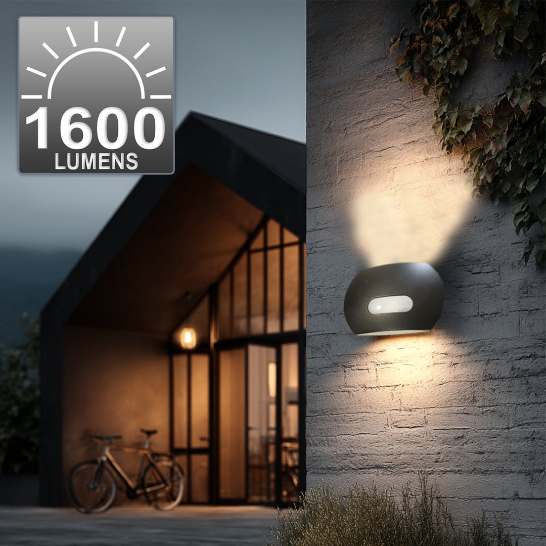 LED-Wandleuchte mit PIR-Sensor Maclean Energy MCE366 - PC+ALU, 20W (1600lm) Neutralweiß 4000K IP65 grau