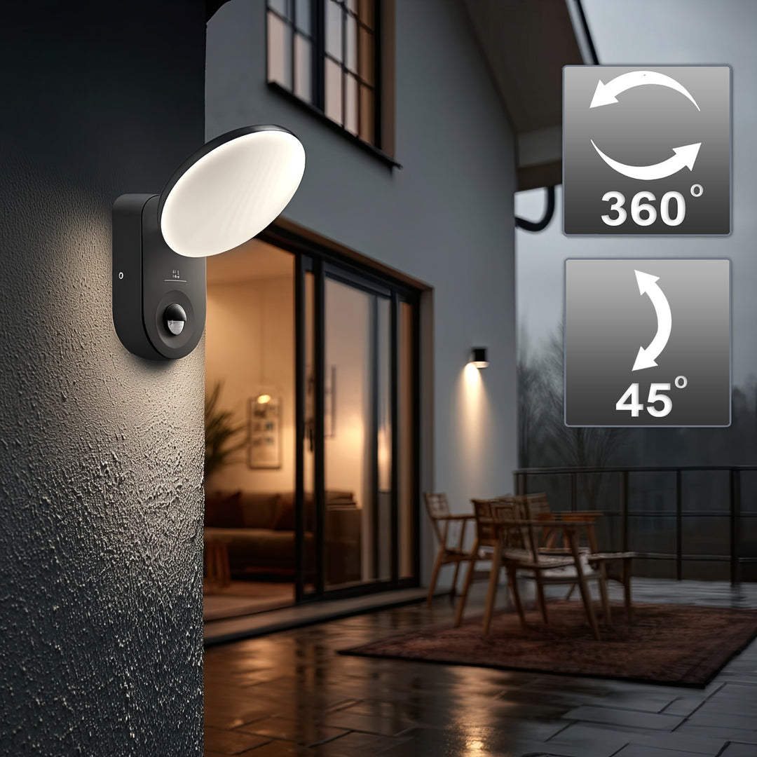 Maclean Energy MCE367 LED Wandleuchte mit PIR-Sensor-PC + ALU, 15W (1100lm) Neutral Weiß 4000K IP65 grau