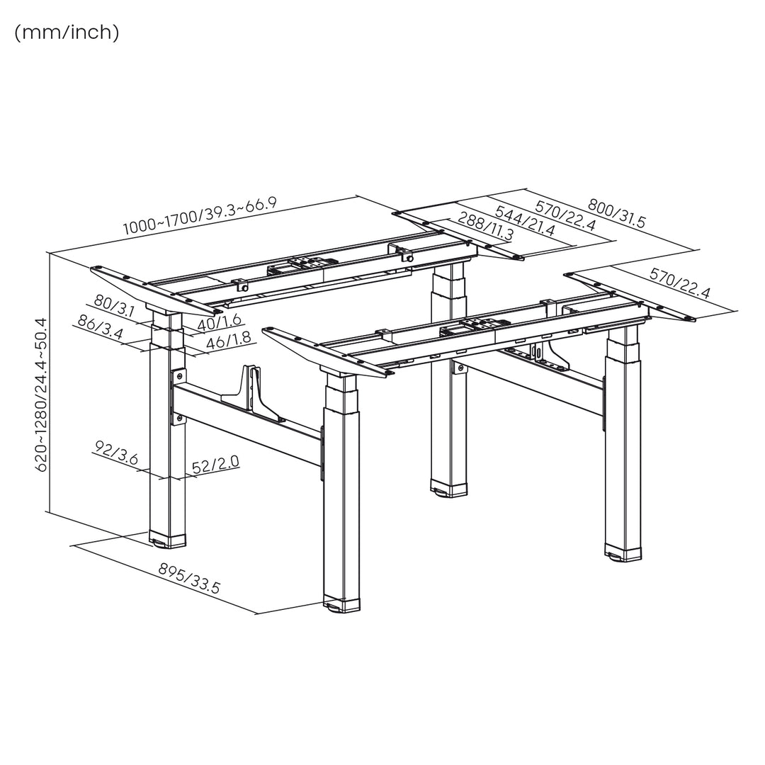 Ergo Office ER-404G Bureau électrique à double hauteur réglable hauteur max 128 cm max 125 kg x2, sans plateau assis-debout (2 parties) gris