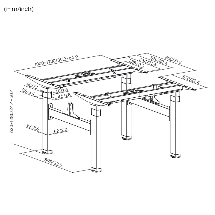 Ergo Office ER-404G Bureau électrique à double hauteur réglable hauteur max 128 cm max 125 kg x2, sans plateau assis-debout (2 parties) gris