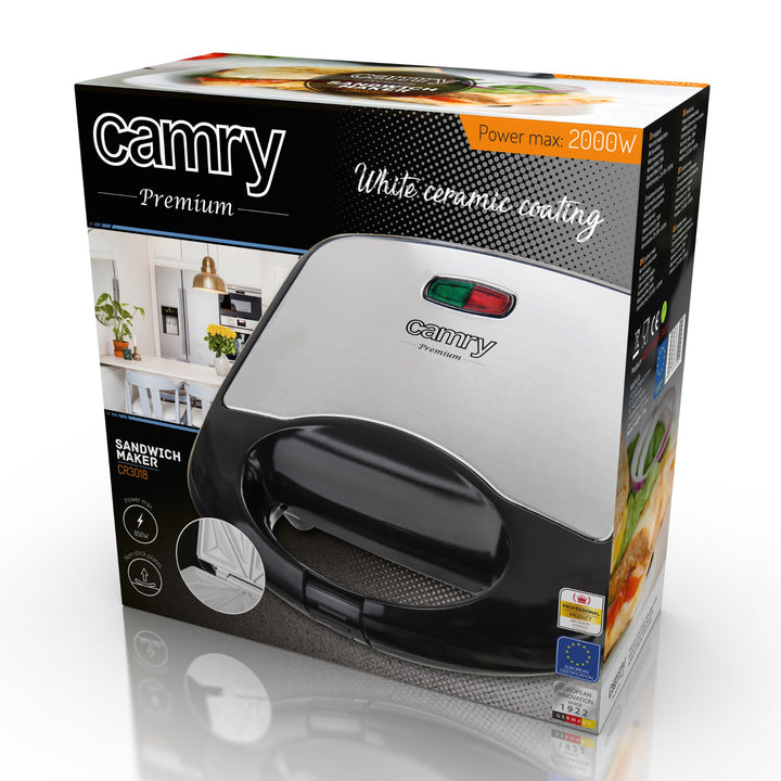 Camry Sandwichtoaster, keramische Antihaftbeschichtung, Leistung max. 850 W, CR 3018