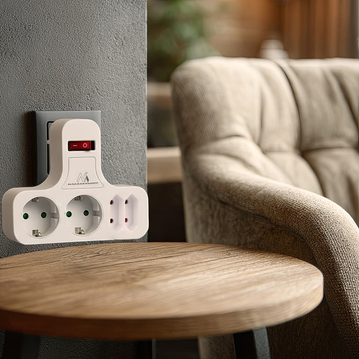 Maclean  MCE224 Steckdose, Vierfach mit Ein/Aus-Schalter, Stabilisierungsfuß, Schuko-Typ, 2x2,5A, 2x16A, MCE224