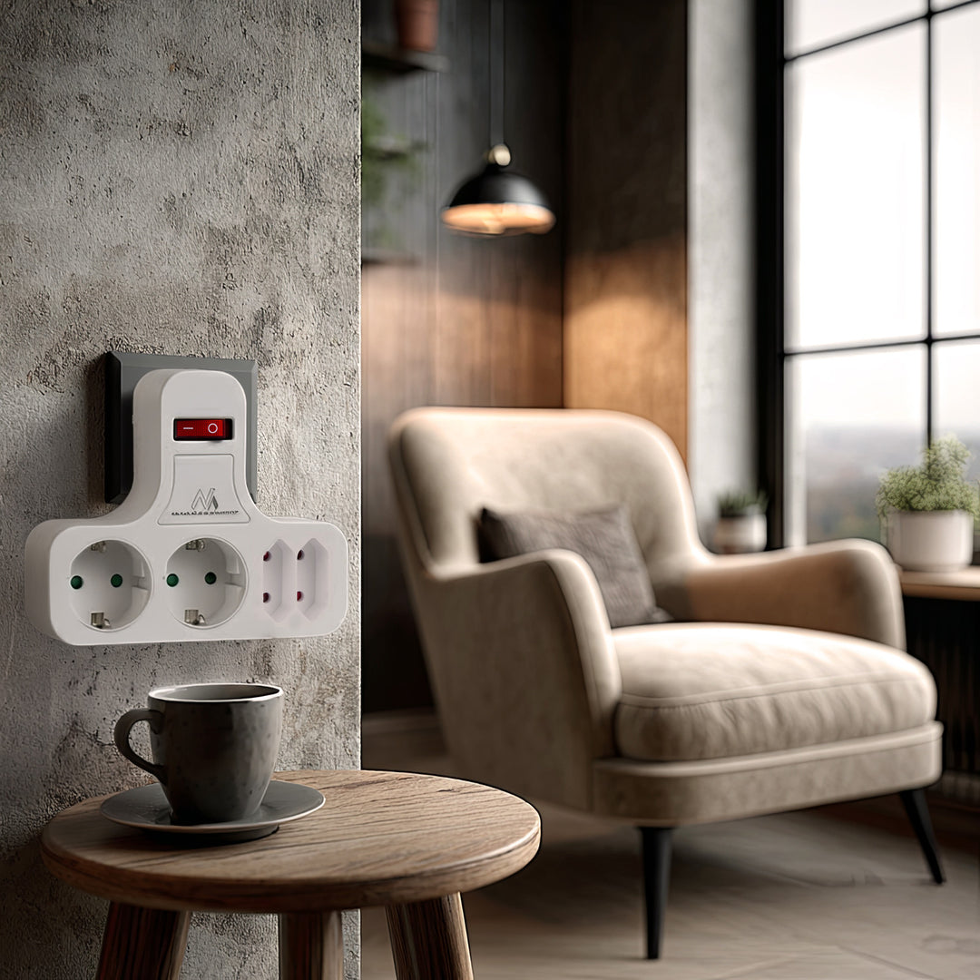 Maclean  MCE224 Steckdose, Vierfach mit Ein/Aus-Schalter, Stabilisierungsfuß, Schuko-Typ, 2x2,5A, 2x16A, MCE224