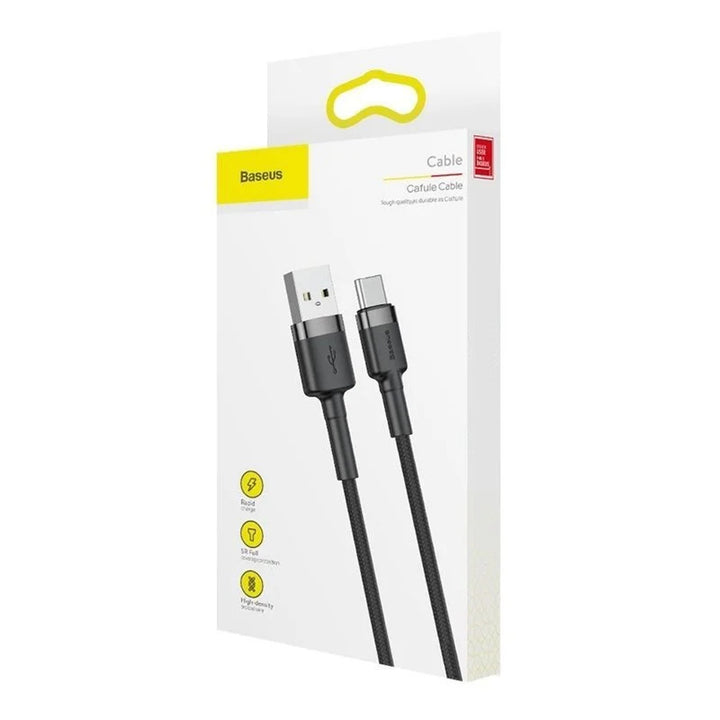 Conector USB A - Conector USB Tipo-C Cable BASEUS de 2 m CATKLF-CG1 Gris+Negro