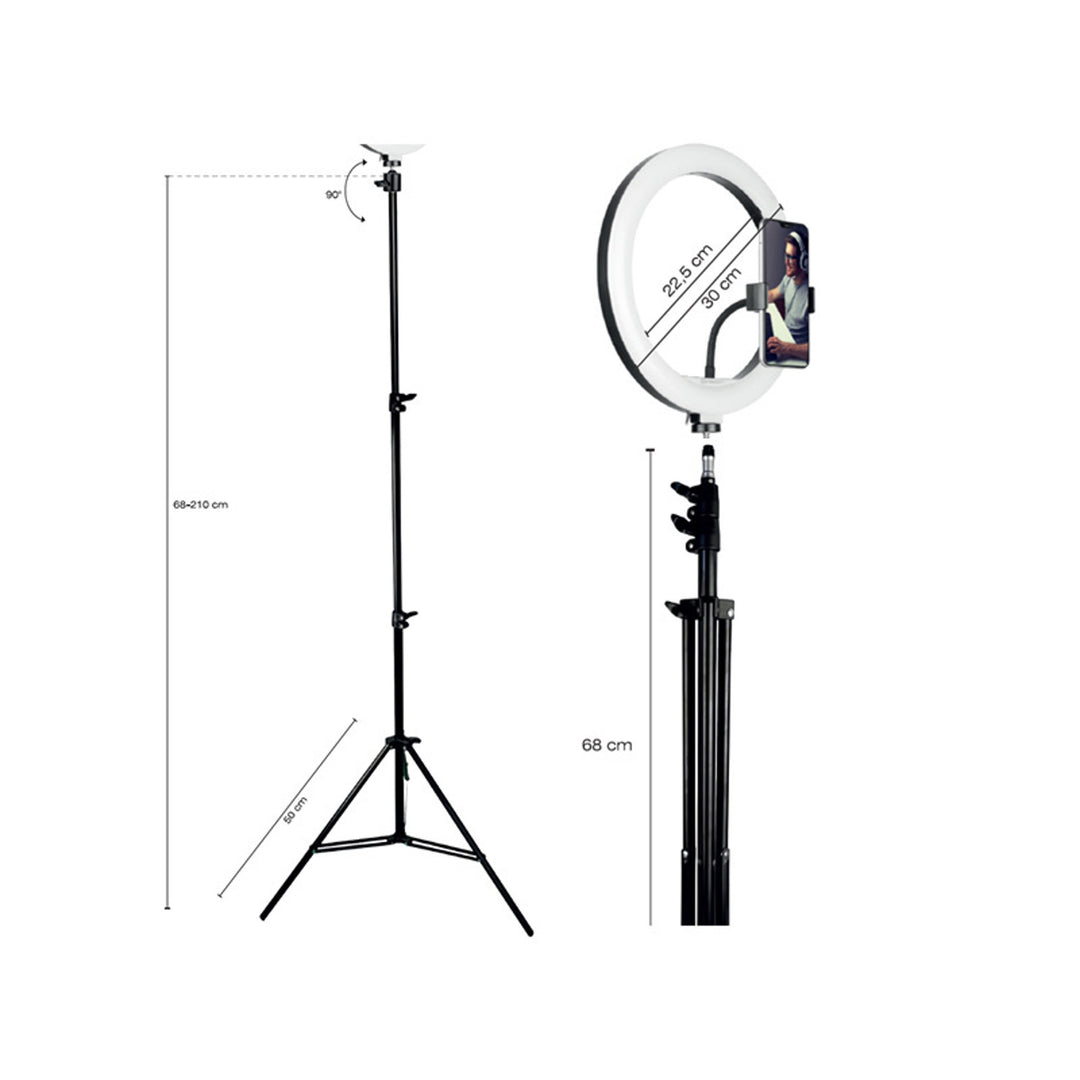 TRACER 30cm Ring Light with 210cm Adjustable Tripod - Ideal for Professional Lighting