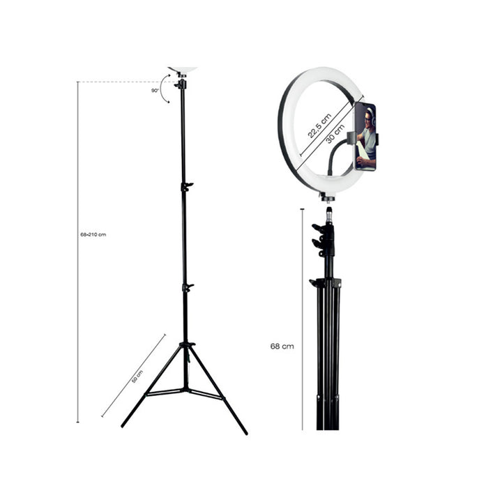 TRACER 30cm Ring Light with 210cm Adjustable Tripod - Ideal for Professional Lighting