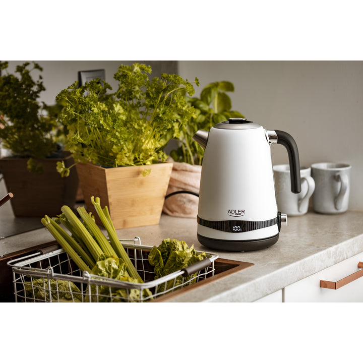 Adler electric kettle, cordless, LCD display, 2200W, 1.7L, AD 1295w