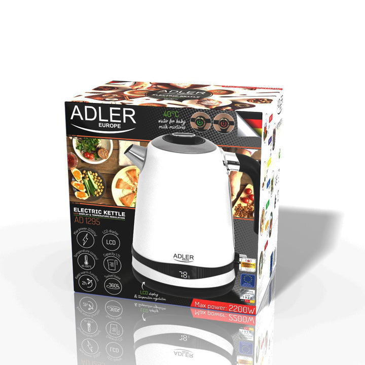 Adler electric kettle, cordless, LCD display, 2200W, 1.7L, AD 1295w