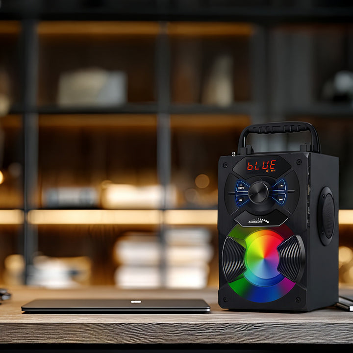 Audiocore AC730 Portable Bluetooth Speaker / Radio / SD / MMC / Aux-in / USB / Lighting / Remote Control / Telescopic Antenna / Microphone Connection