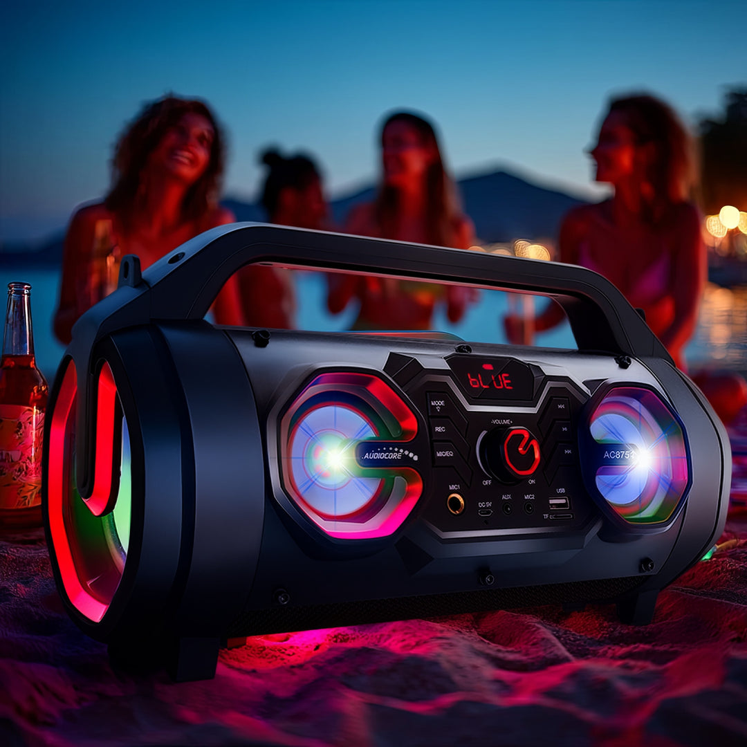 Audiocore AC875 Bazooka Portable Bluetooth Speaker Boombox 30W (20W + 5Wx2) IPX4 Splashproof / Radio / microSD / Aux-In / USB / Lighting / Microphone Port