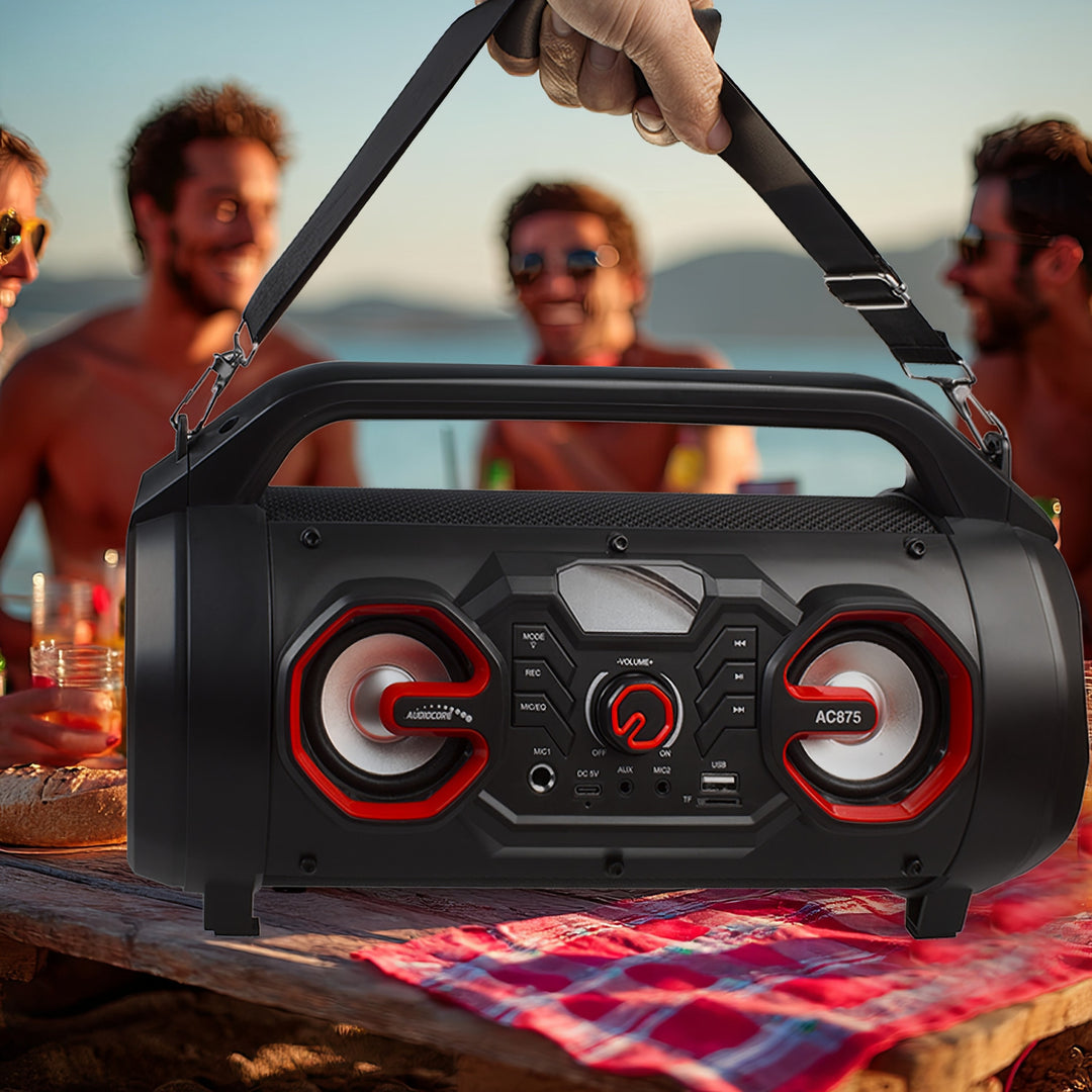 Audiocore AC875 Bazooka Portable Bluetooth Speaker Boombox 30W (20W + 5Wx2) IPX4 Splashproof / Radio / microSD / Aux-In / USB / Lighting / Microphone Port