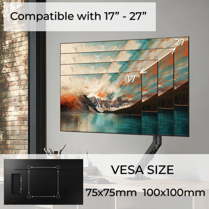 Support de bureau universel pour moniteur Maclean, ressort mécanique 17"-27" 7kg, VESA 75x75,100x100, MC-906