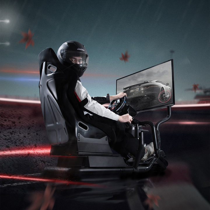 Racing Simulator Cockpit 3-in-1 Seat up to 130kg Shift lever holder Steering wheel stand TV mount up to 50" Max. Vesa 400x200 ...