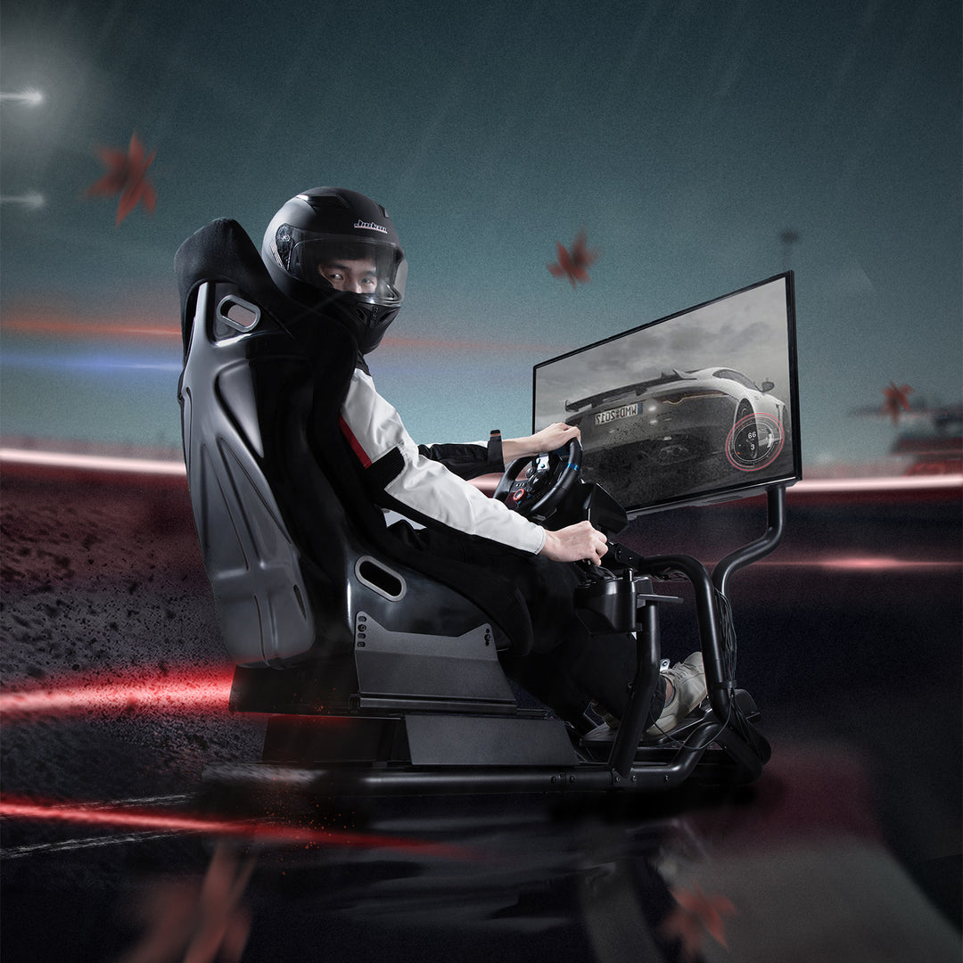 Racing Simulator Cockpit 3-in-1 Seat up to 130kg Shift lever holder Steering wheel stand TV mount up to 50" Max. Vesa 400x200 ...