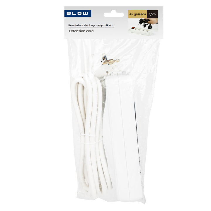 Verlängerungskabel 4 Steckdosen mit Schalter 1,5m weiß PR-470wsp 3x1,5mm Blow
