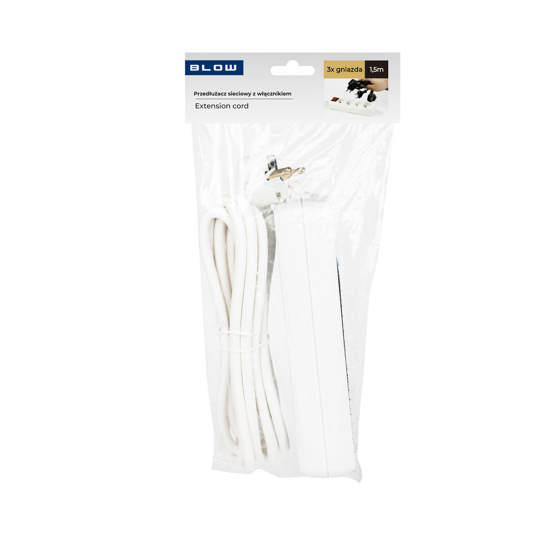 Extension cable with ground 3 sockets with switch 1,5m white PR-370wsp 3x1,5mm Blow