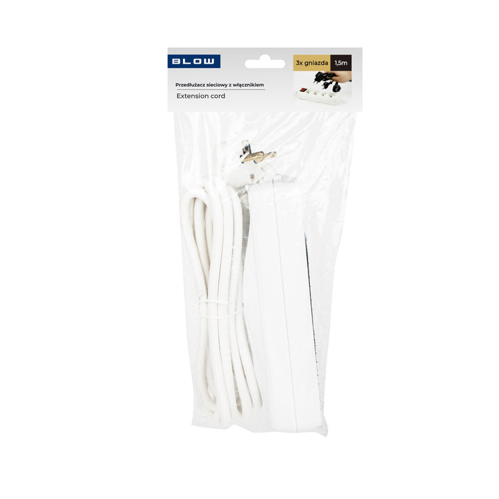 Extension cable with ground 3 sockets with switch 1,5m white PR-370wsp 3x1,5mm Blow