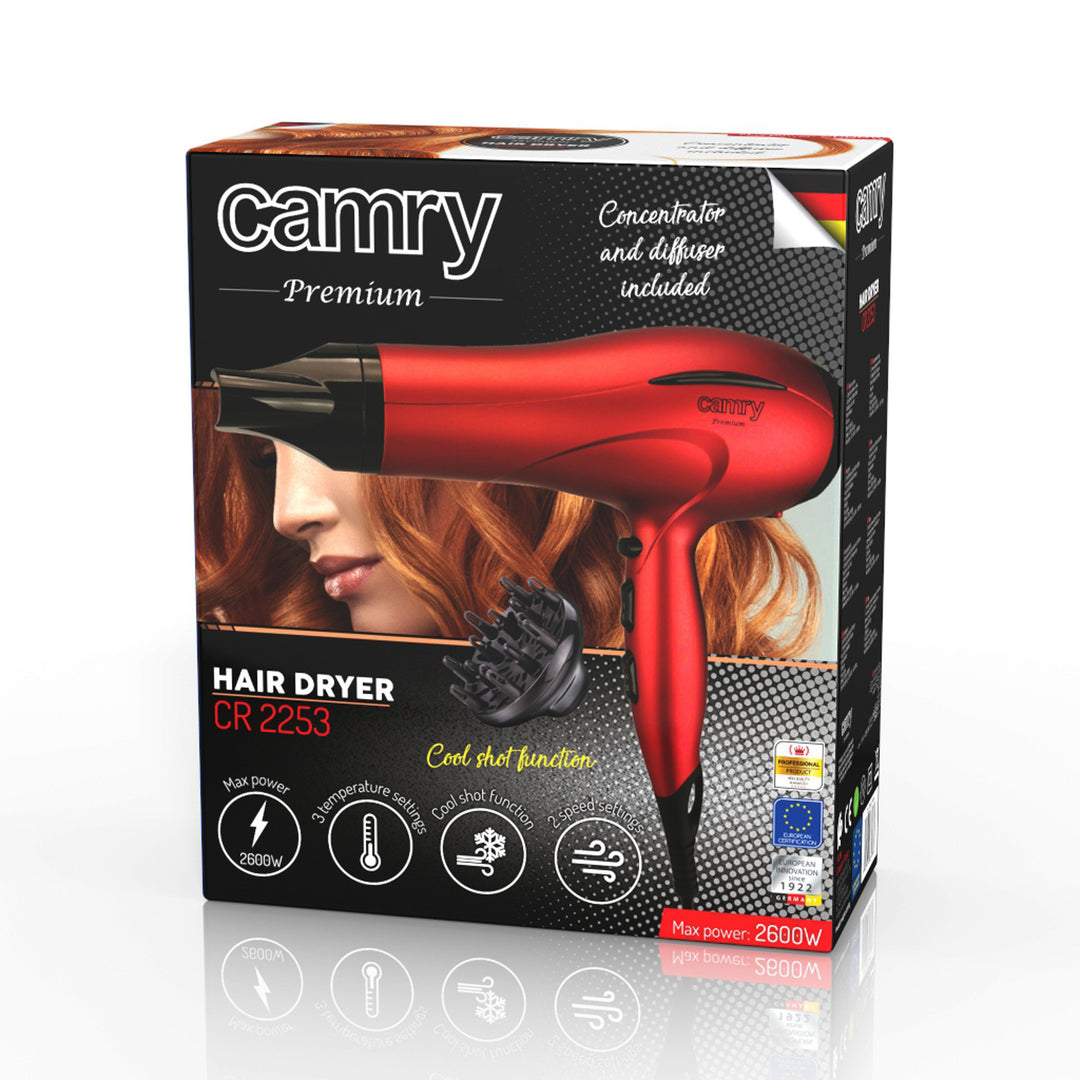 Camry hair dryer, 2 blow strength levels, 3 temperature settings, 2400W, red, CR 2253