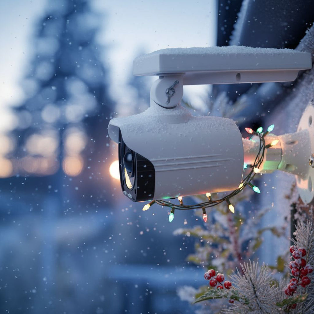 Kamera Attrappe mit LED-Licht Überwachungskamera PIR-Bewegungsmelder Dummy Kamera Solarbetrieben Geeignet für Außenbereich IP66 Wasserdicht