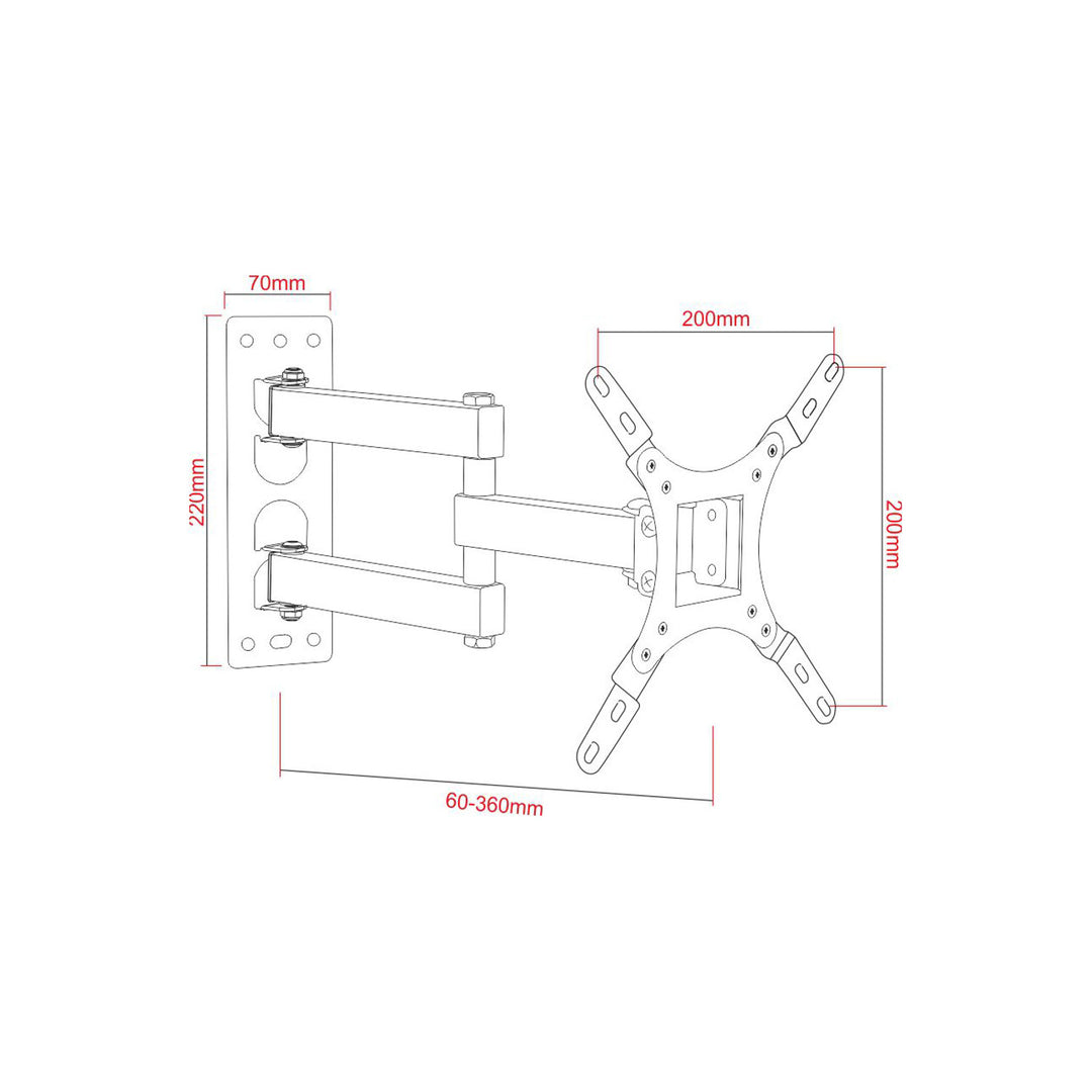 ART TV mount designed for screens from 17 to 42 inches, capable of supporting up to 25kg, featuring a stylish black finish and VESA 200x200 compatibility, model AR-57A.