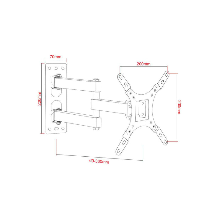 ART TV mount designed for screens from 17 to 42 inches, capable of supporting up to 25kg, featuring a stylish black finish and VESA 200x200 compatibility, model AR-57A.