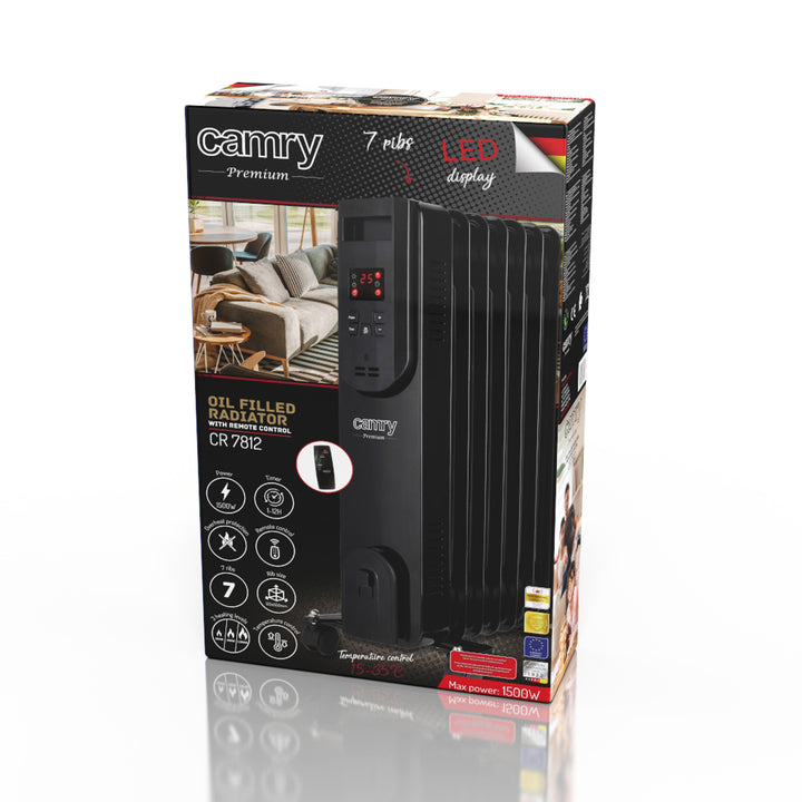 Calentador de aceite 7 aletas 1500W LED pantalla control remoto Camry CR7812