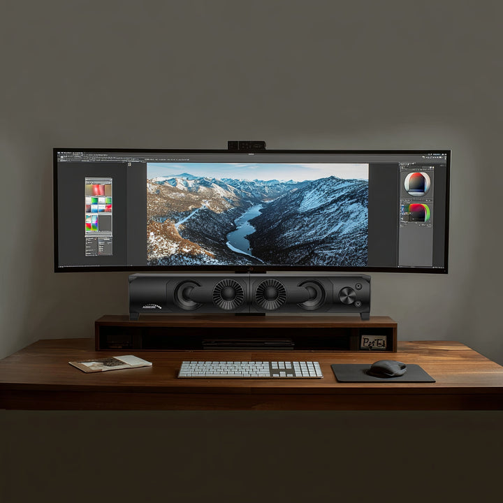 Audiocore AC955 2 in 1 2.0 PC-luidsprekers met Soundbar-functie RGB-achtergrondverlichting Stereoluidsprekers 2x3W RMS AUX 3,5 mm USB-voeding