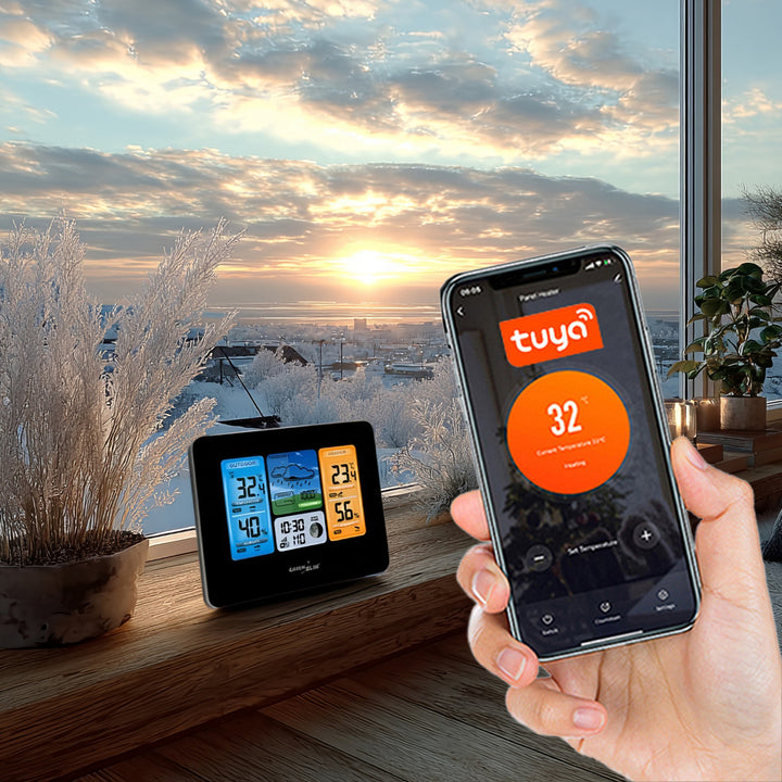 Station météo WiFi GreenBlue, compatible TUYA, capteur extérieur, calendrier, prévisions météo, baromètre, GB215