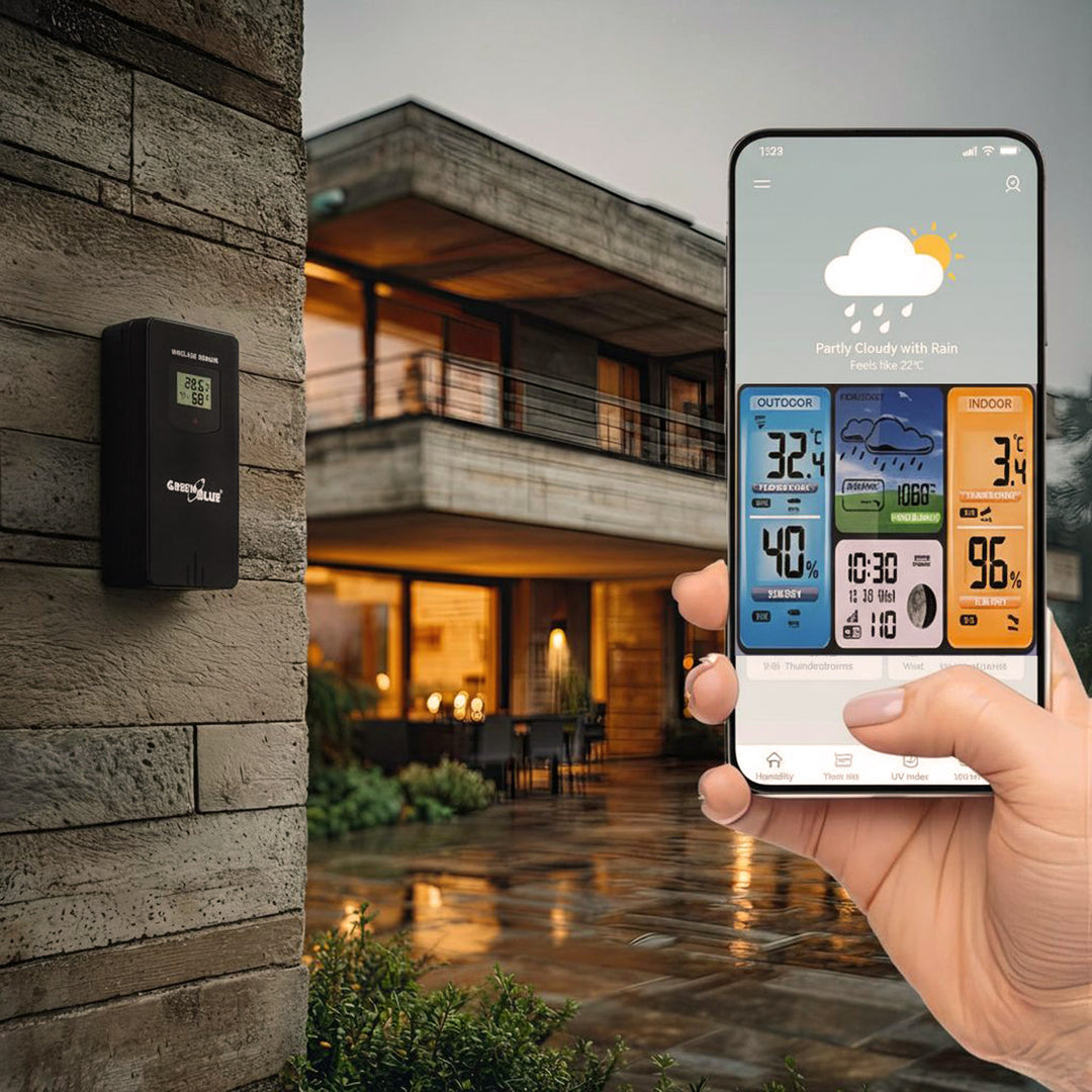 Station météo WiFi GreenBlue, compatible TUYA, capteur extérieur, calendrier, prévisions météo, baromètre, GB215