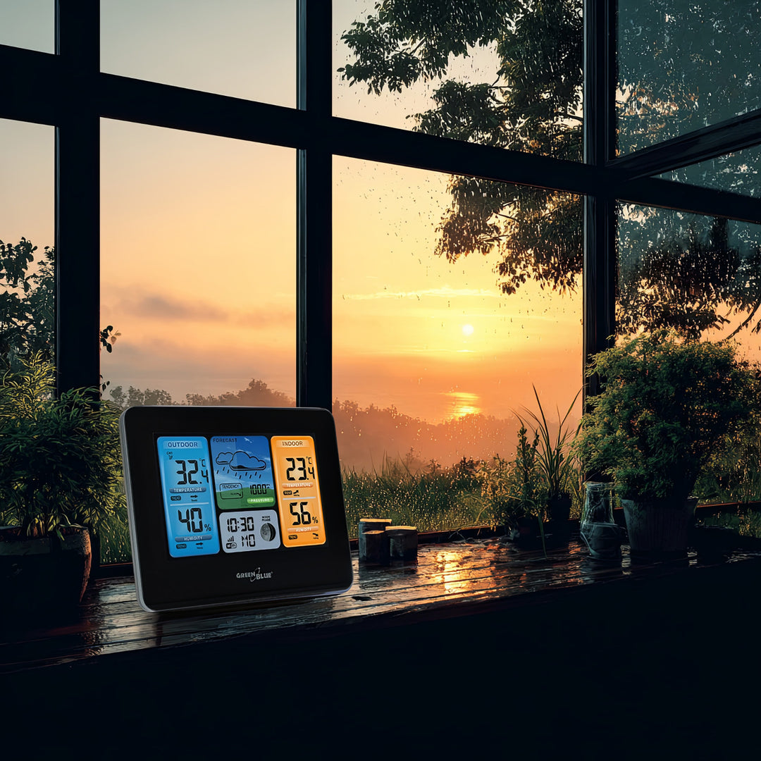 Station météo WiFi GreenBlue, compatible TUYA, capteur extérieur, calendrier, prévisions météo, baromètre, GB215