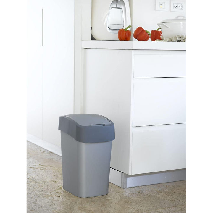 Cuver Flip Bin Rubbish Bin, Waste Garbage Can, Segregation, with Lid, Grey, Silver Frame, 25L,