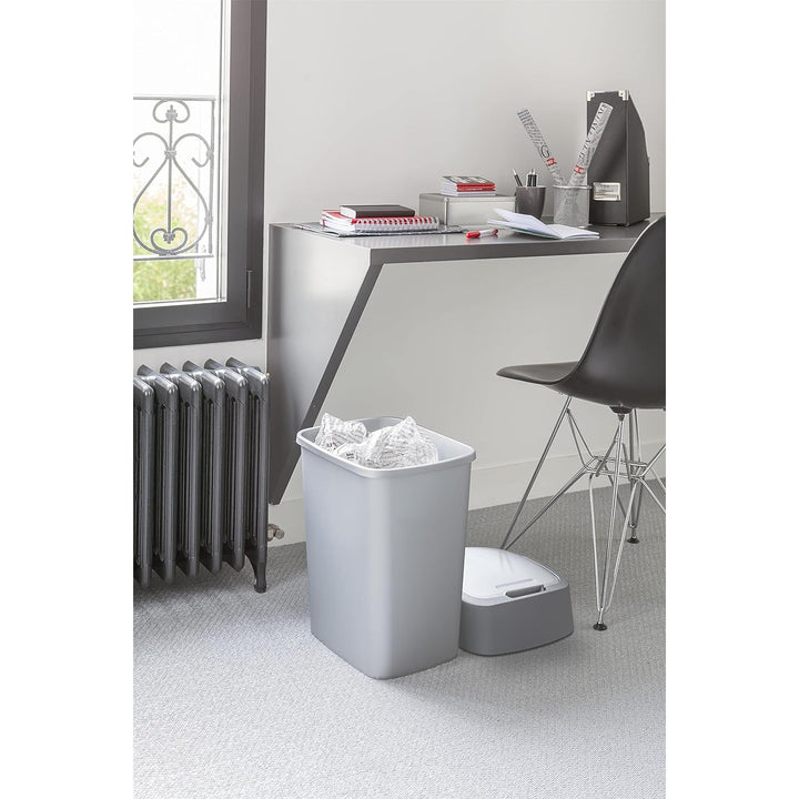 Cuver Flip Bin Rubbish Bin, Waste Garbage Can, Segregation, with Lid, Grey, Silver Frame, 25L,