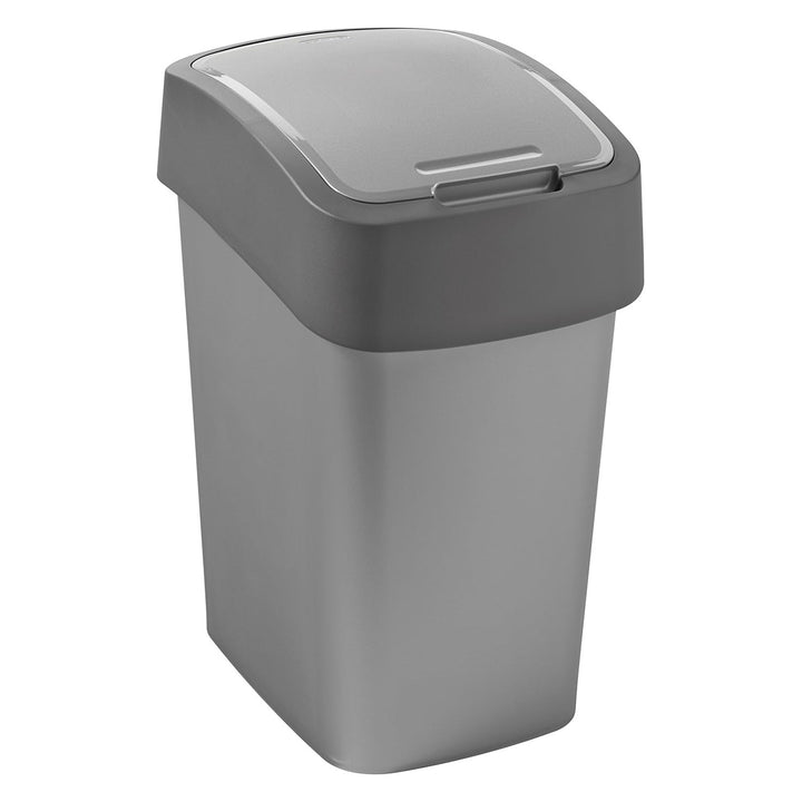 Cuver Flip Bin Rubbish Bin, Waste Garbage Can, Segregation, with Lid, Grey, Silver Frame, 25L,