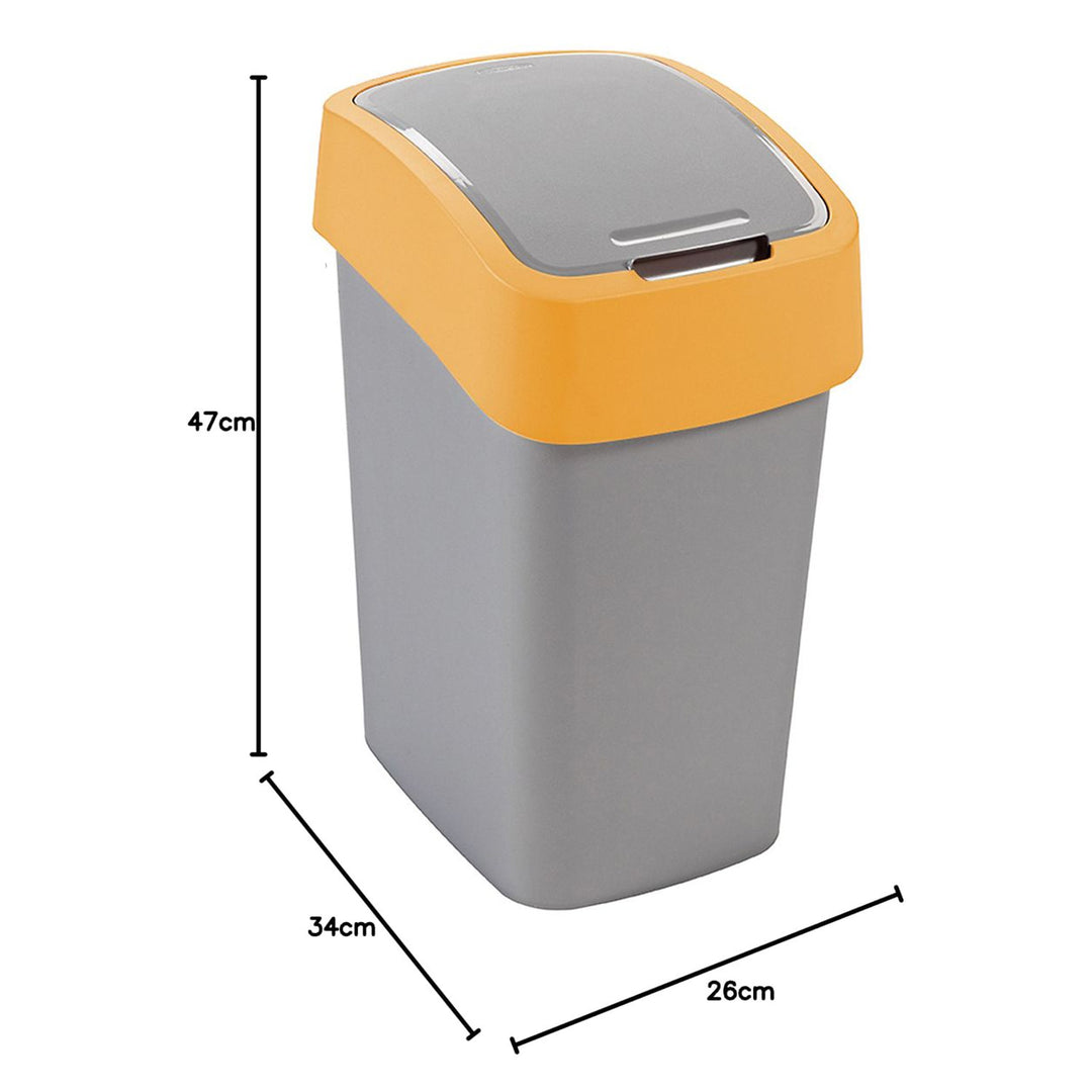 Cuver poubelle Flip Bin pour ségrégation, gris, cadre orange, 25L. Le couvercle à ouverture manuelle cache les déchets et empêche les mauvaises odeurs.