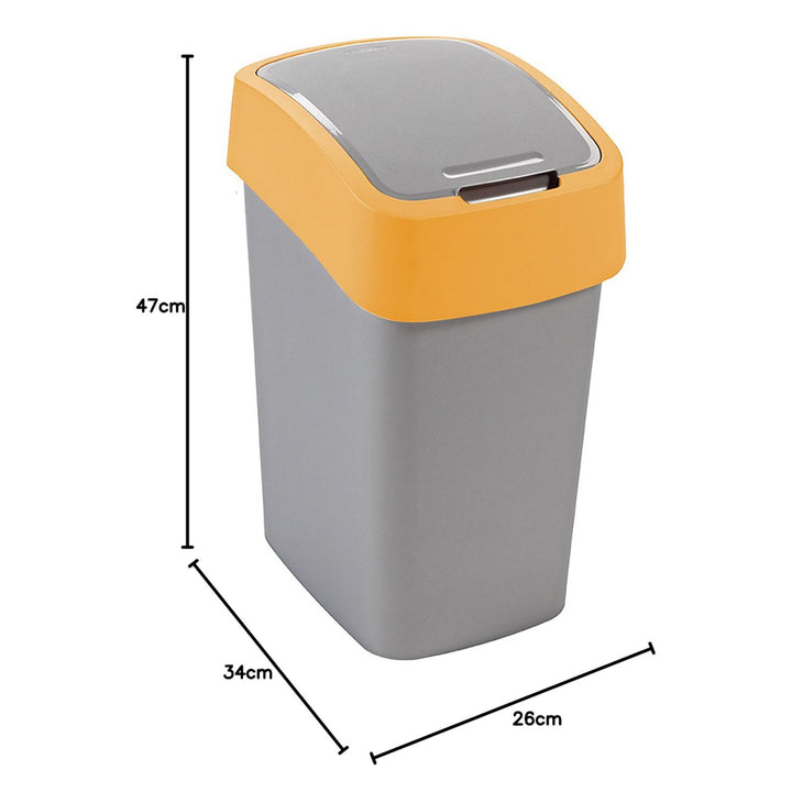 Cuver poubelle Flip Bin pour ségrégation, gris, cadre orange, 25L. Le couvercle à ouverture manuelle cache les déchets et empêche les mauvaises odeurs.