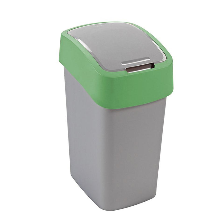 Cuver Flip Bin Rubbish Bin, Waste Garbage Can, Segregation, with Lid, Grey, Green Frame, 25L