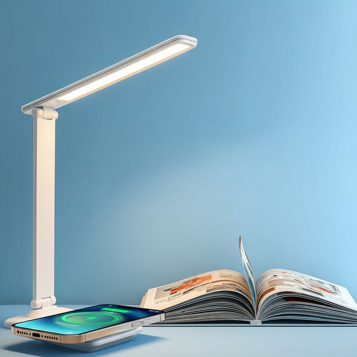 Lámpara de escritorio LED regulable Lámpara de escritorio de 9W con cargador Qi por inducción
