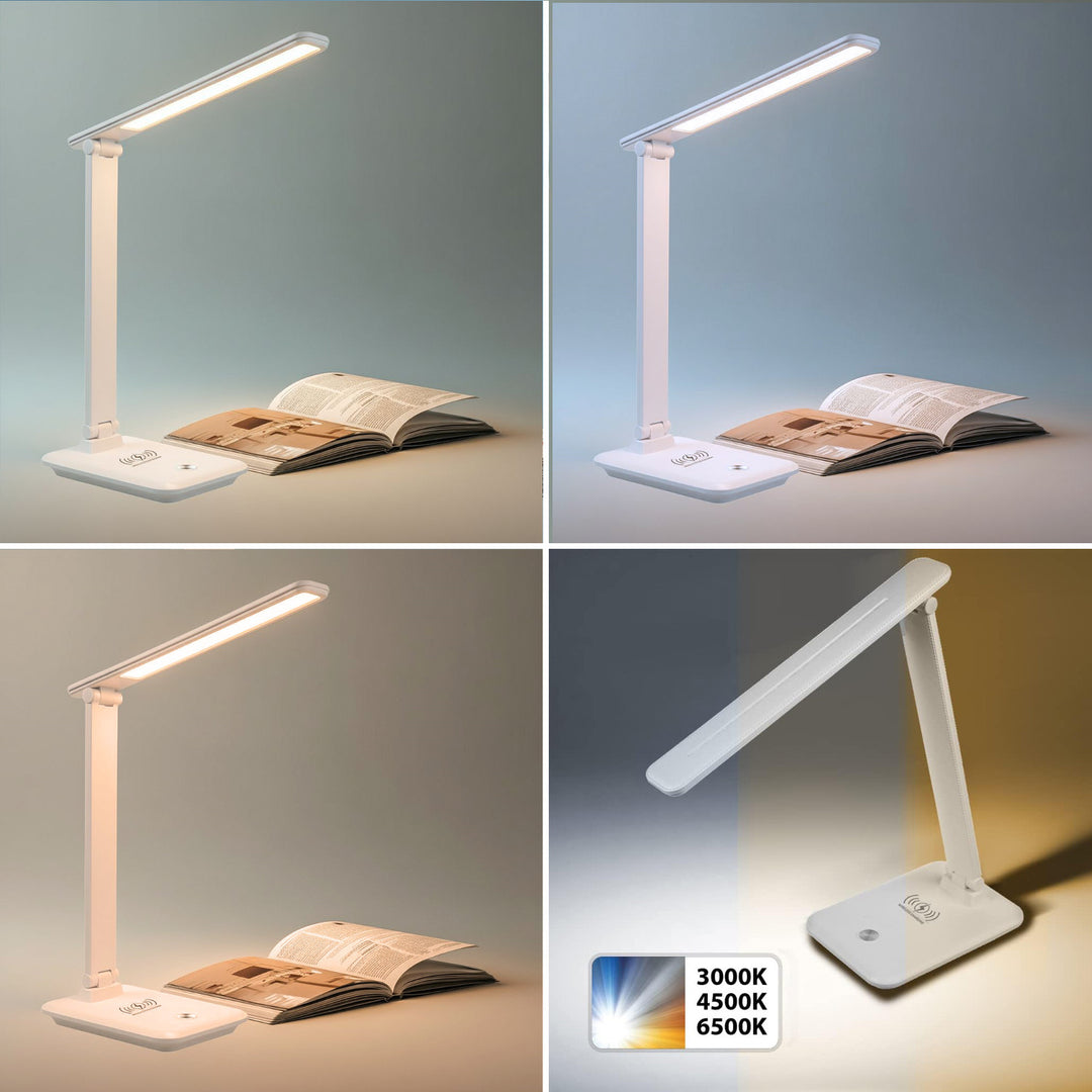 Lámpara de escritorio LED regulable Lámpara de escritorio de 9W con cargador Qi por inducción