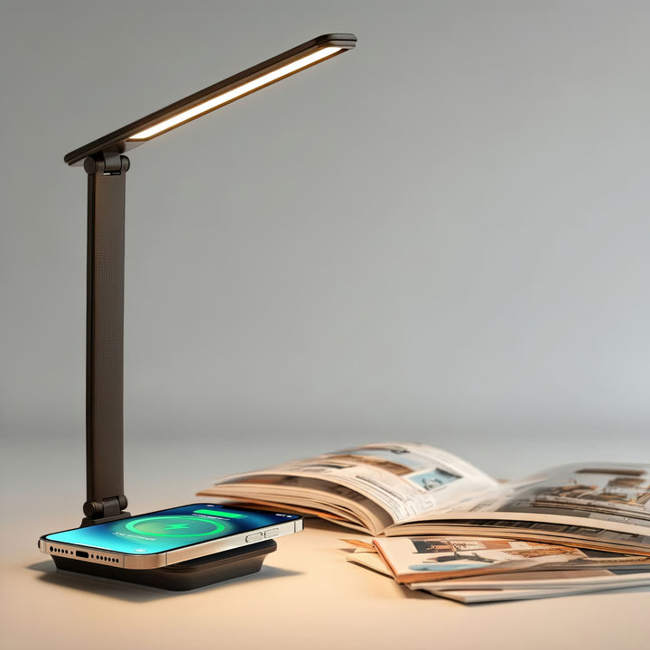 Lampada da scrivania LED dimmerabile Lampada da scrivania 9W con caricatore Qi a induzione