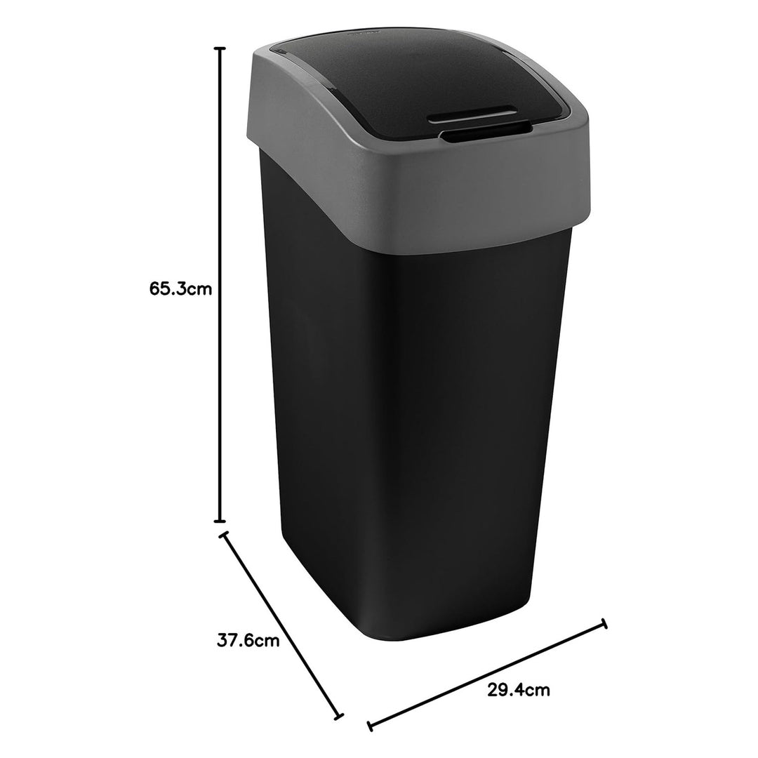 Cuver afvalbak, gescheiden, met deksel, zwart, zilveren frame, 45L, Flip Bin