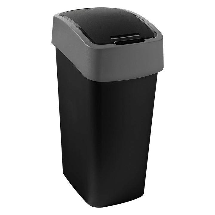 Cuver afvalbak, gescheiden, met deksel, zwart, zilveren frame, 45L, Flip Bin