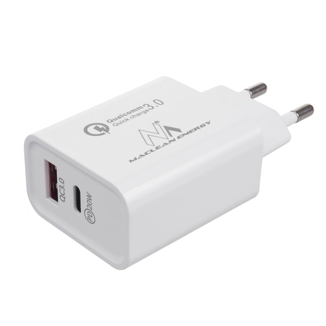 Chargeur secteur Maclean 20W, PD QC 3.0, 5V3A/9V2.22A/12V1.67A, blanc, MCE485W