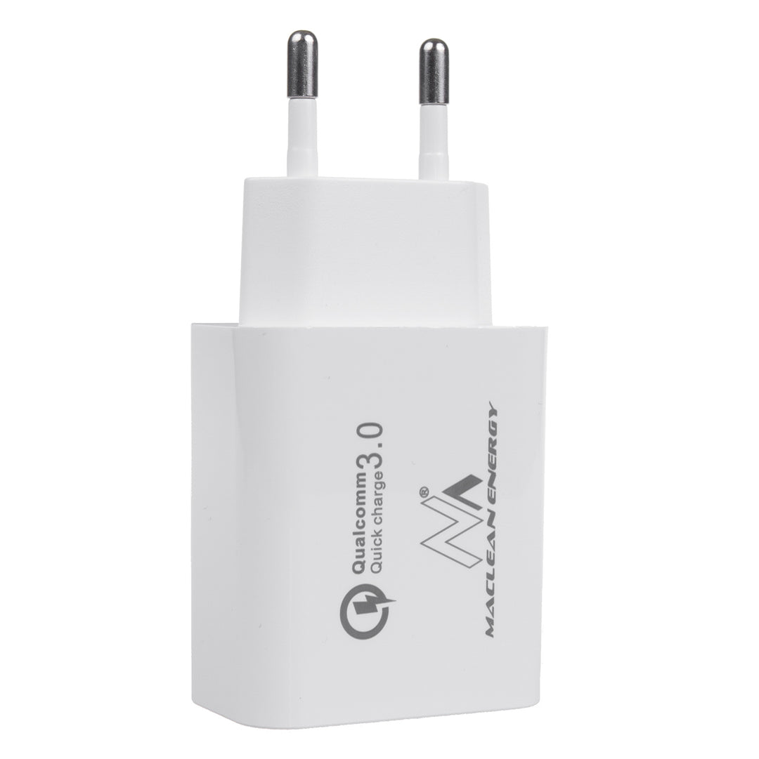 Maclean MCE485 Universal Ladegerät Netzladegerät 2-Port-Stecker: 1xUSB-A (QC 3.0) max. 18W 1x USB Typ-C (PD20W) max. 20W Schnellladegerät Adapter 1x Quick Charge  5V 3A/9V 2.22A/12V 1.67A