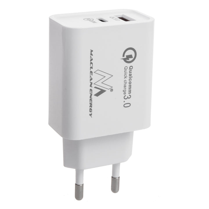 Maclean 20W Power Charger, PD, Power Delivery, Qualcomm Quick Charge, QC 3.0, 5V3A/9V2.22A/12V1.67A, white, MCE485W